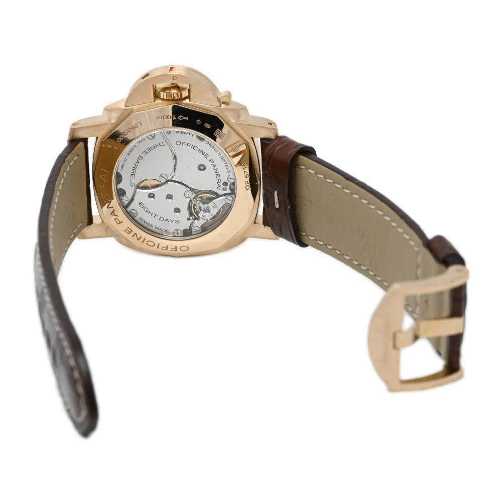 Panerai Men's Luminor 1950 8 Days GMT 18K Rose Gold 44mm Brown Dial Watch Reference #: PAM00289