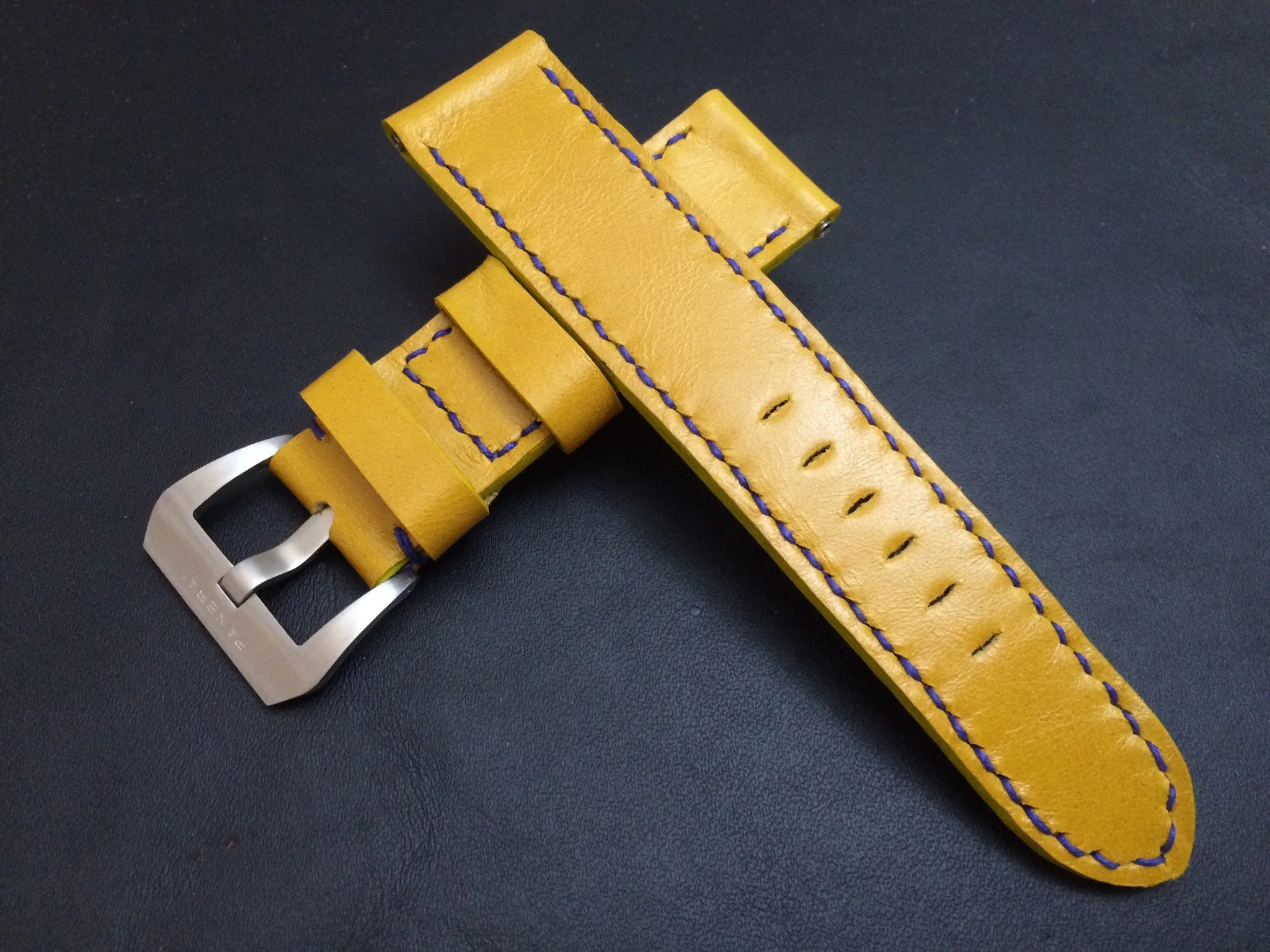 Panerai Watch Strap, Panerai Watch Band 26mm, Yellow Leather Watch Strap, 24mm