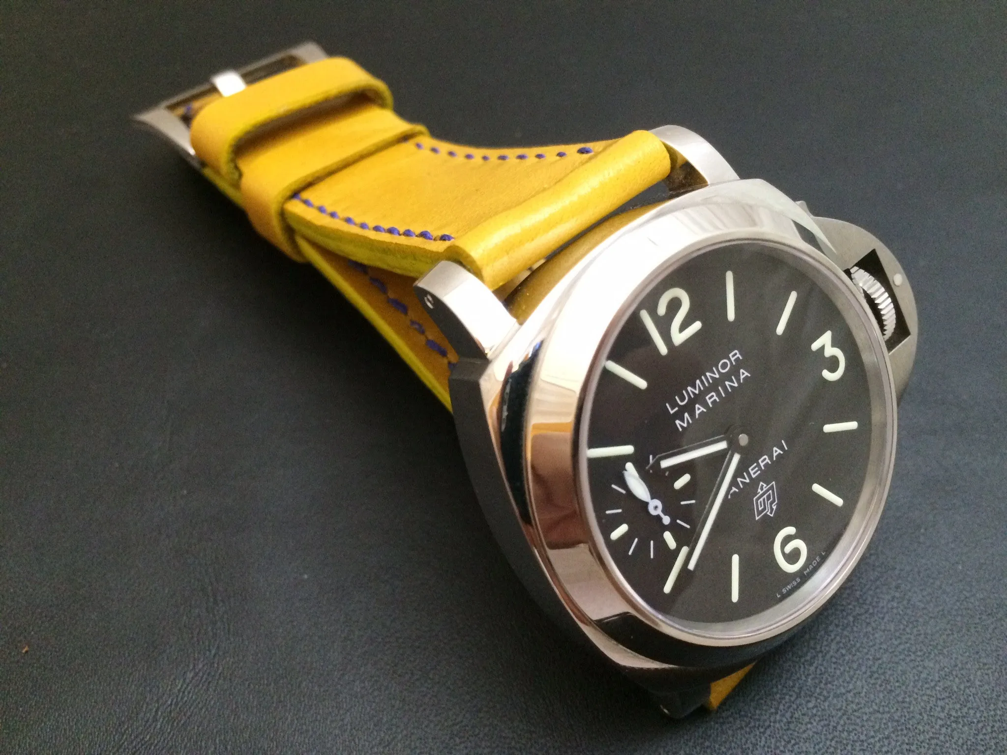 Panerai Watch Strap, Panerai Watch Band 26mm, Yellow Leather Watch Strap, 24mm