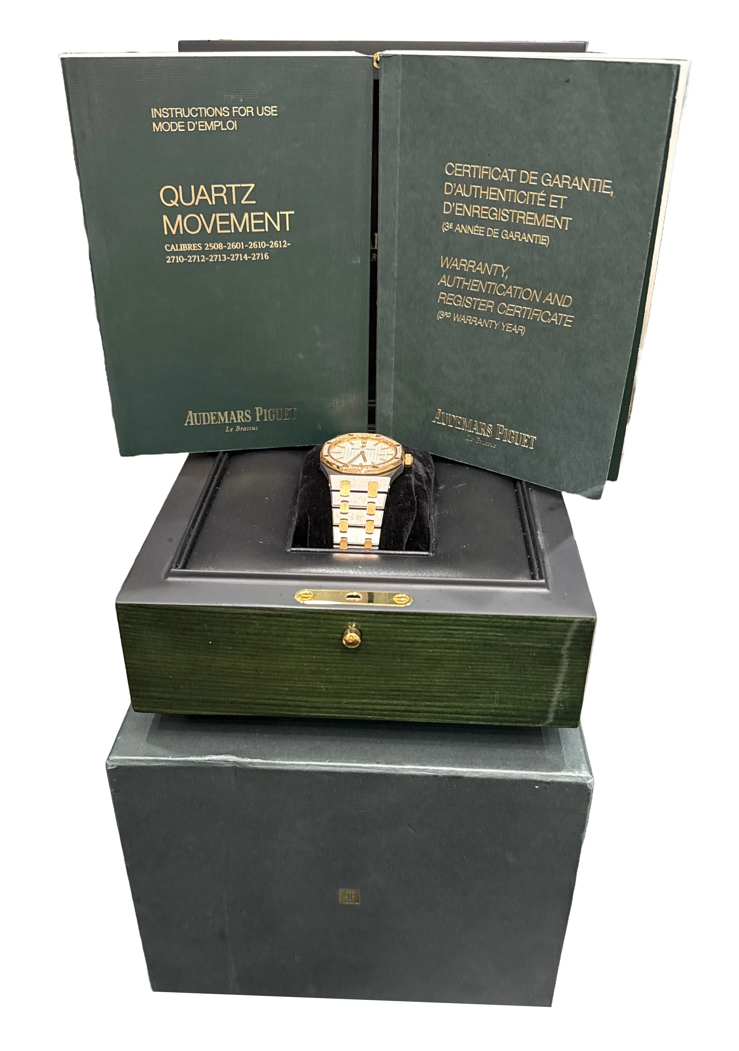 PAPERS Audemars Piguet Royal Oak WHITE DIAMOND 18K Gold Steel 33mm 67651SR BOX
