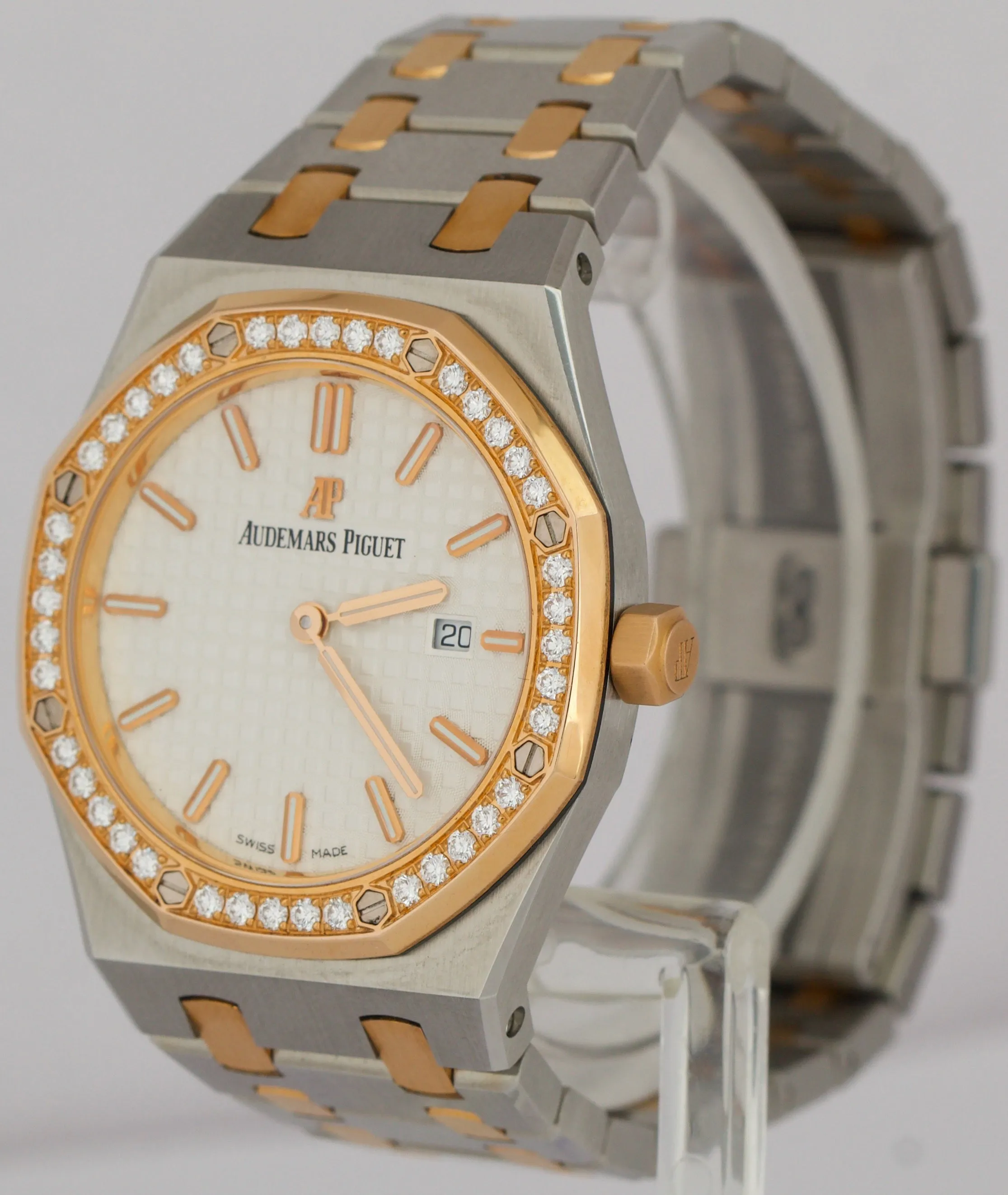 PAPERS Audemars Piguet Royal Oak WHITE DIAMOND 18K Gold Steel 33mm 67651SR BOX