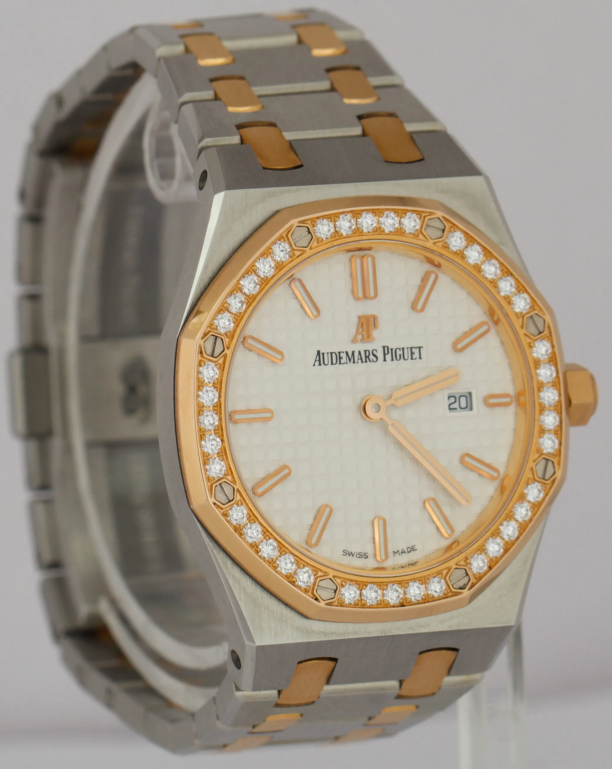 PAPERS Audemars Piguet Royal Oak WHITE DIAMOND 18K Gold Steel 33mm 67651SR BOX