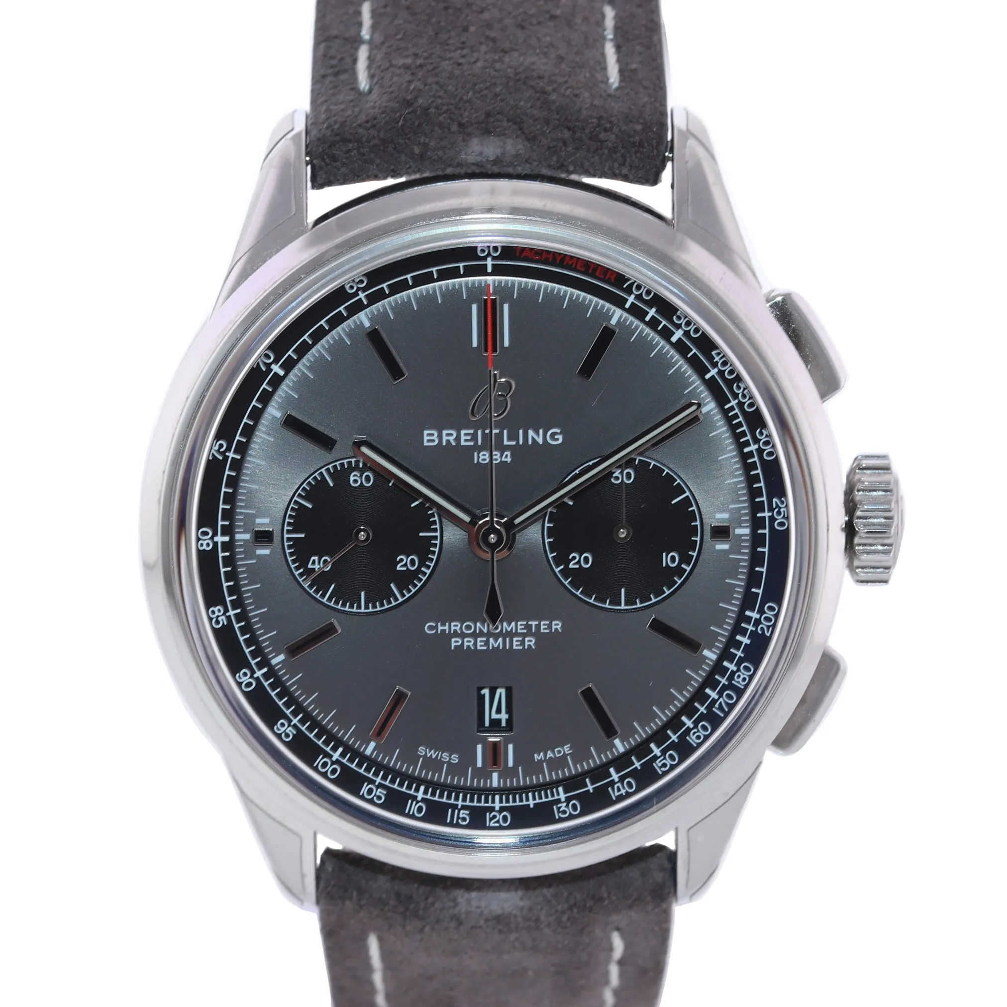 PAPERS Breitling Premier Chronograph Steel AB0118 B01 42mm Grey Date Watch