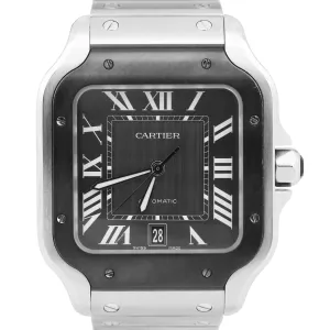 PAPERS Cartier Santos Large 39.8mm BLACK ADLC Gray Steel 4072 WSSA0037 Watch BOX