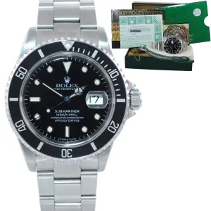 PAPERS MINT Rolex Submariner Date 16610 Steel Tritium Black Dial Oyster Watch