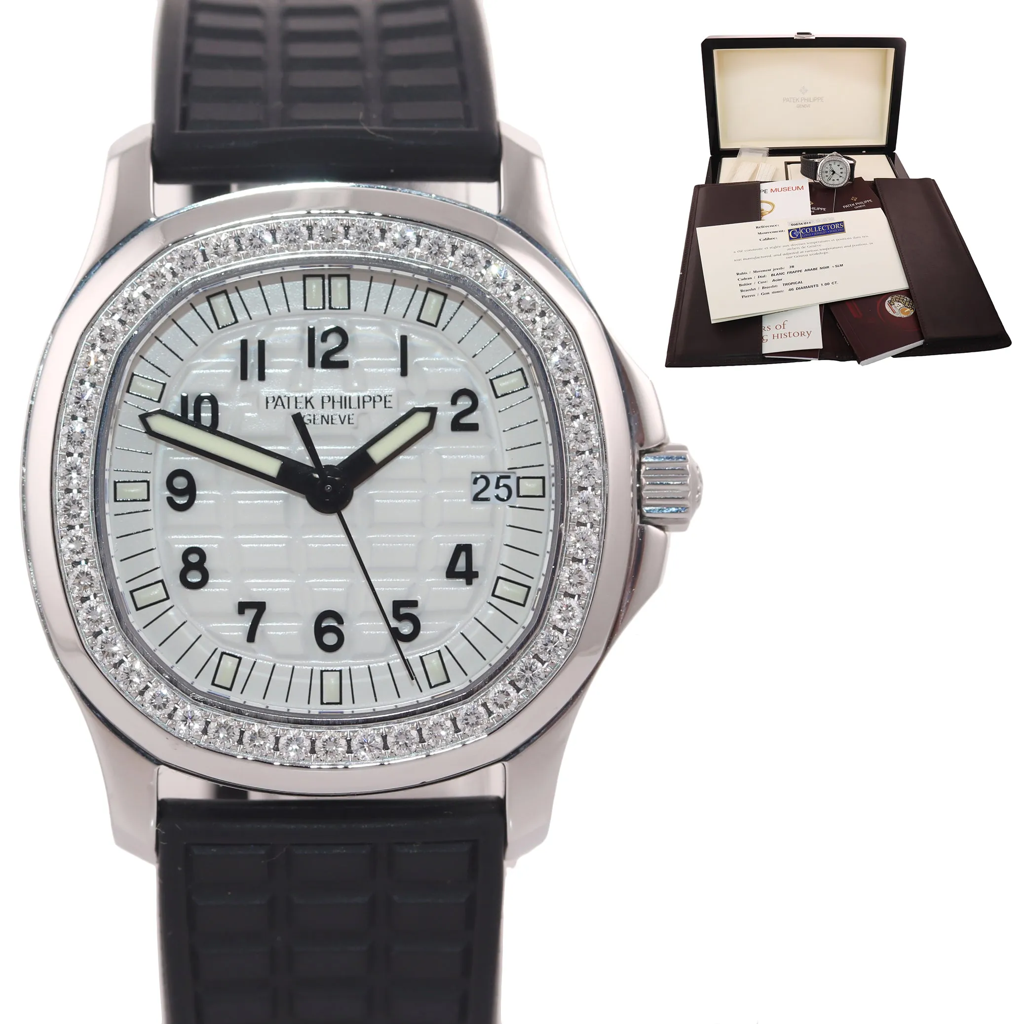 PAPERS Patek Philippe AQUANAUT LUCE White Steel Quartz Diamond 5067A Watch