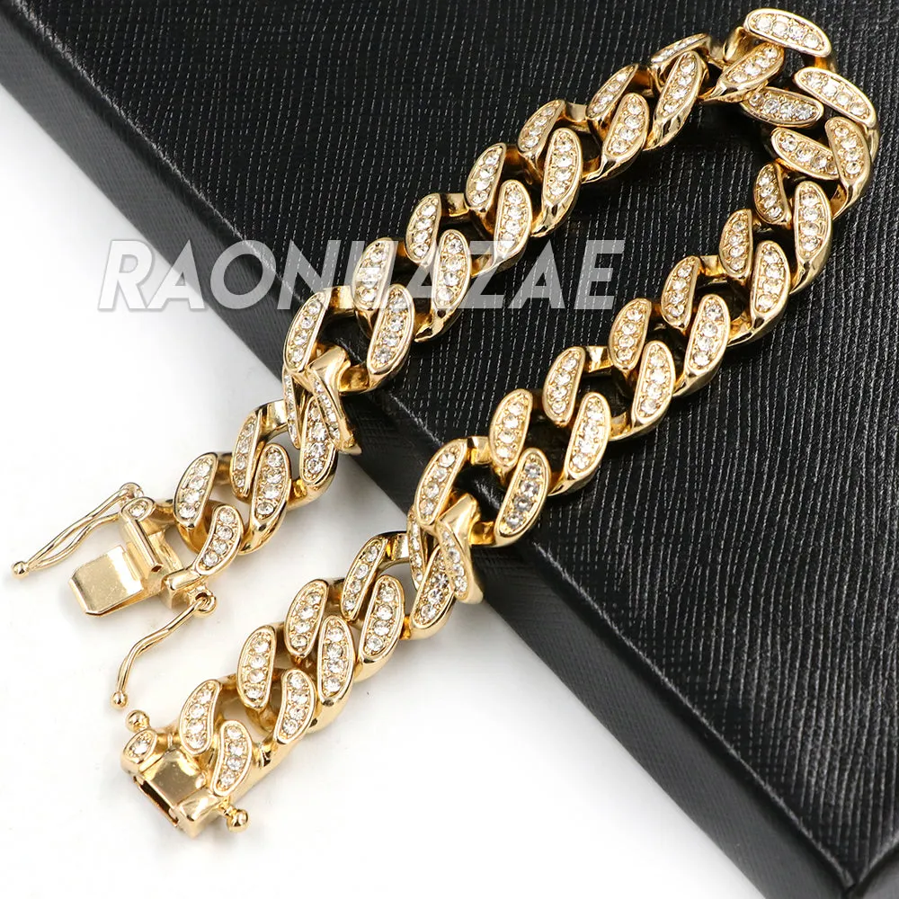Raonhazae Iced Lab Diamond Busta Gold Watch w/ 15mm Cuban Bracelet Set