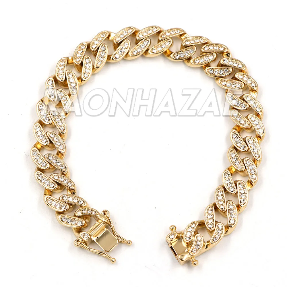 Raonhazae Iced Lab Diamond Busta Gold Watch w/ 15mm Cuban Bracelet Set