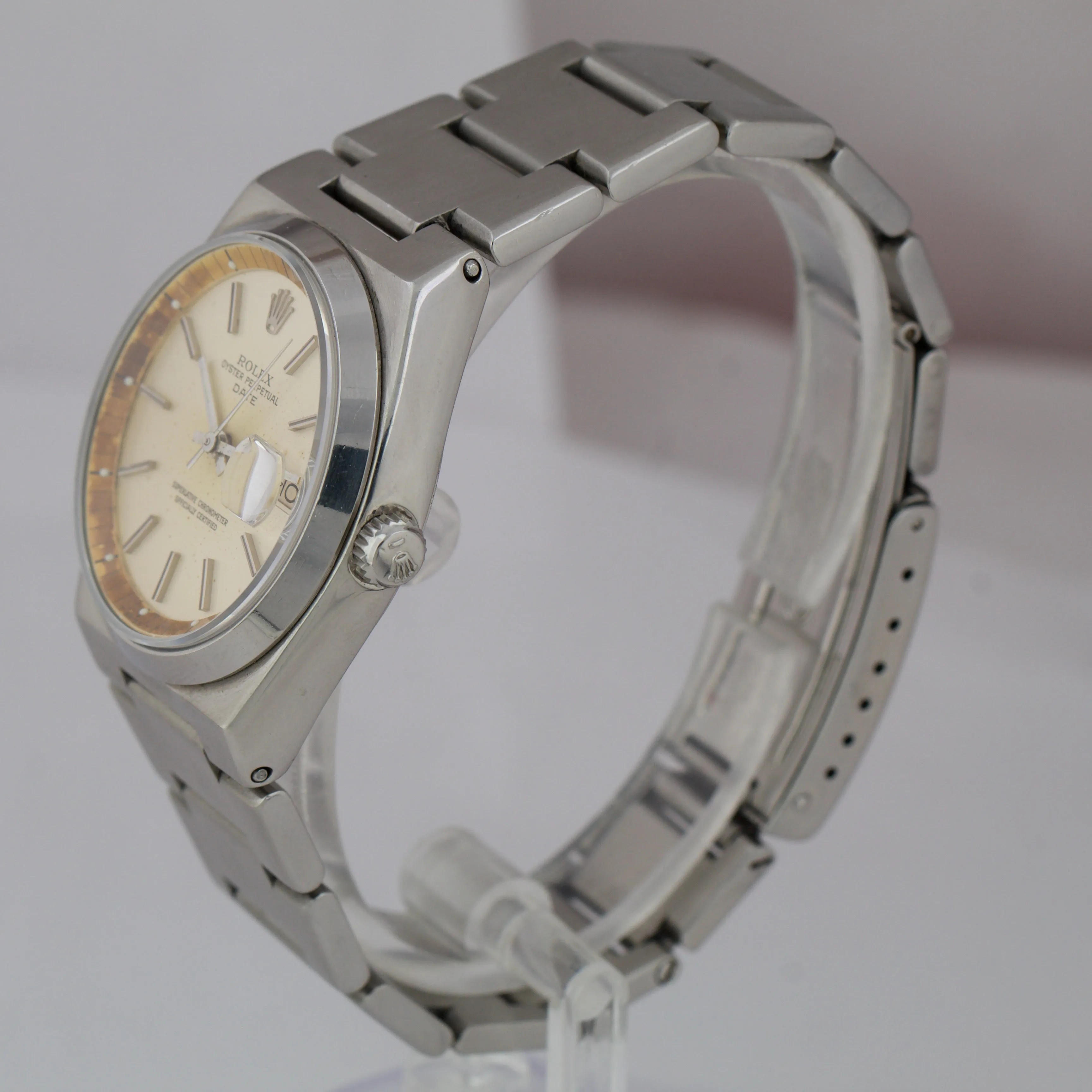 RARE 1977 Rolex Oyster Perpetual Date Stainless 36mm Silver Patina Watch 1530