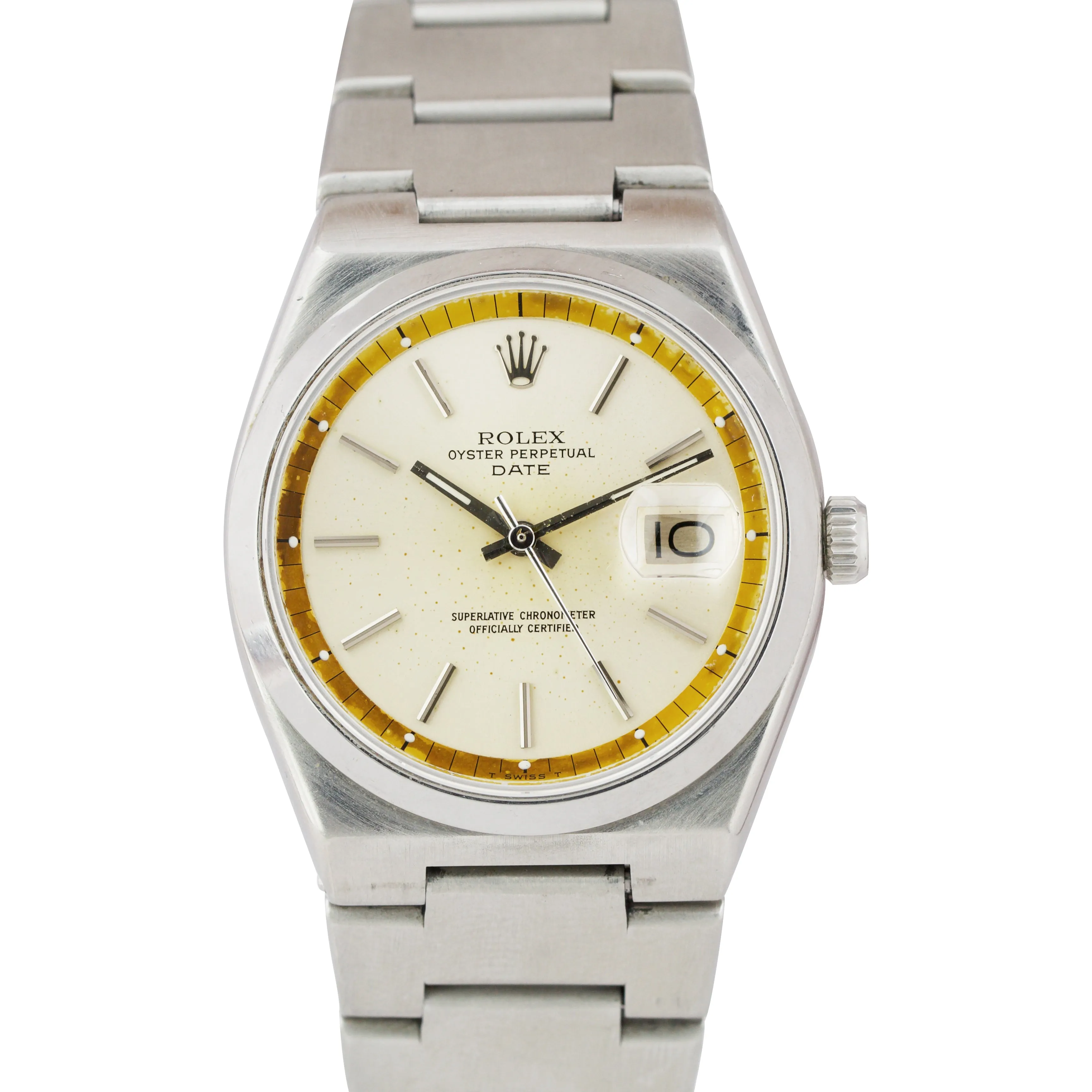 RARE 1977 Rolex Oyster Perpetual Date Stainless 36mm Silver Patina Watch 1530