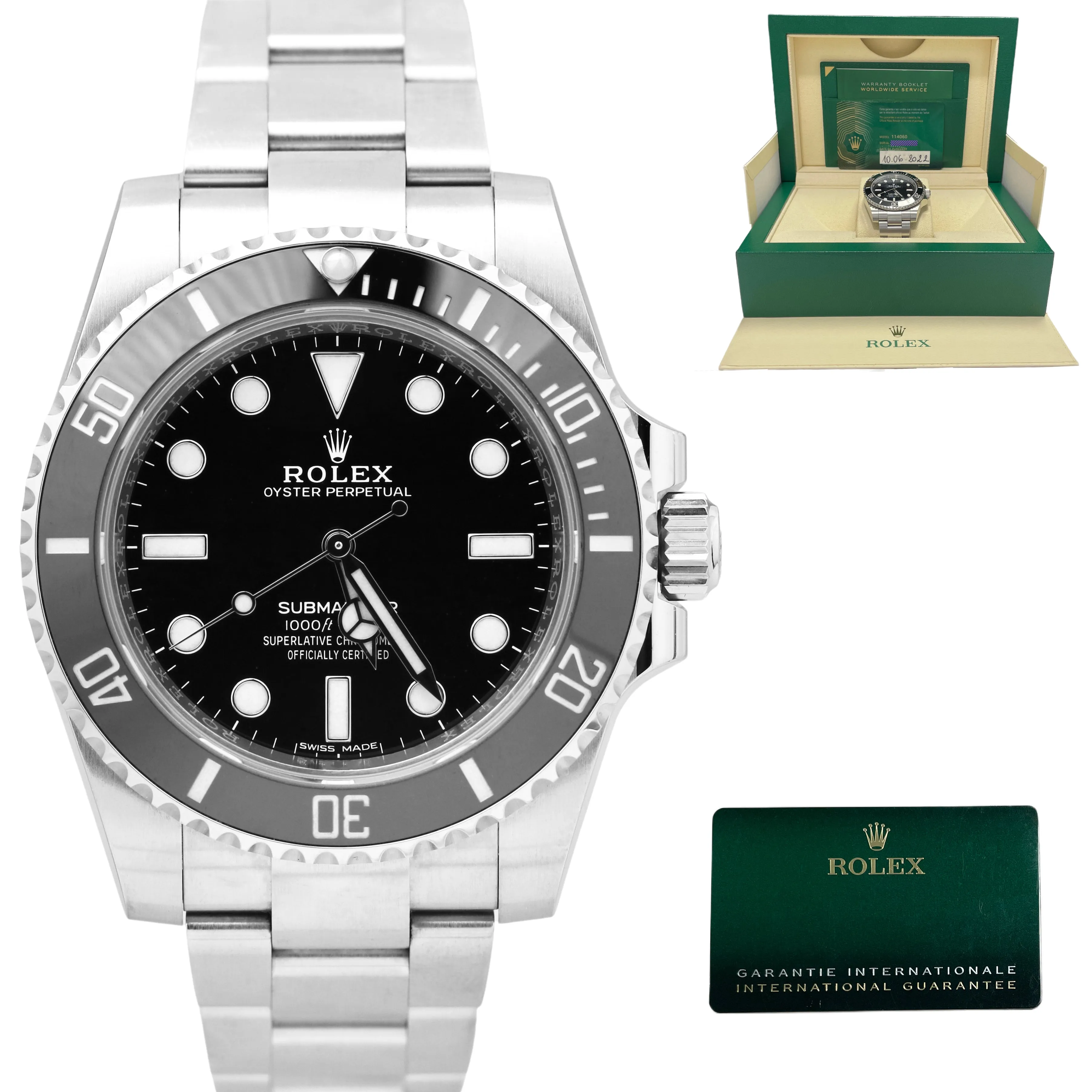 RARE 2022 NEW CARD Rolex Submariner 114060 Ceramic 40mm No-Date Stainless Watch