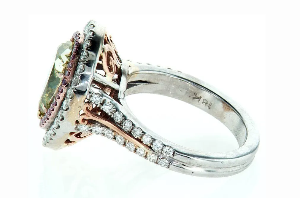 Rare Natural Fancy Green Pear Cut 18k Gold Diamond Ring GIA Certified 3.40 CTW