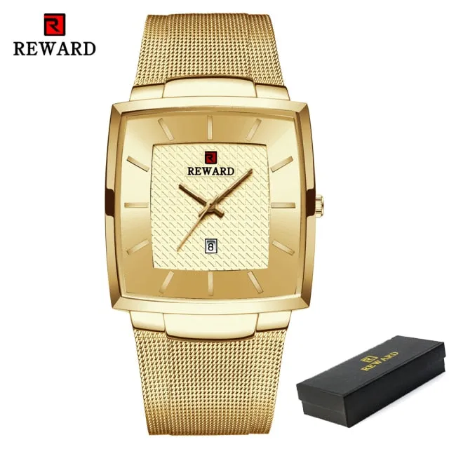 REWARD Men's Fashion Waterproof Quartz Business Ultra Thin Stainless Steel  Wristwatch