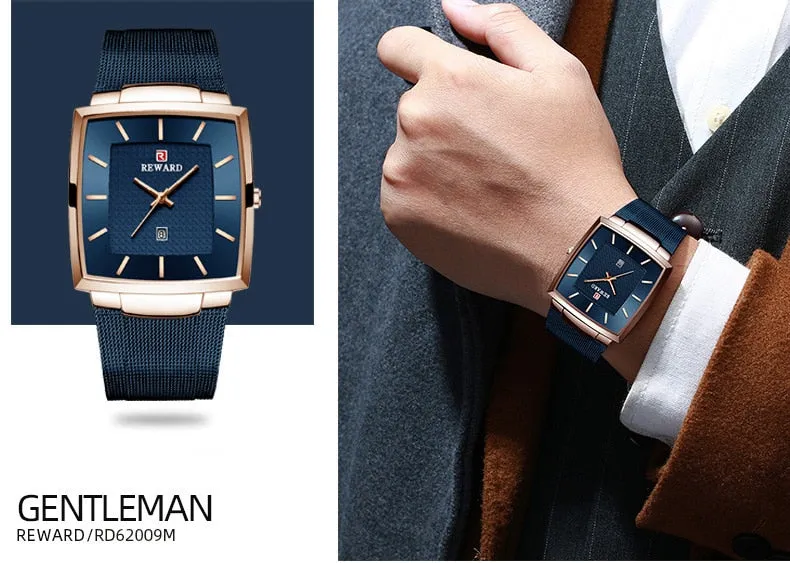 REWARD Men's Fashion Waterproof Quartz Business Ultra Thin Stainless Steel  Wristwatch