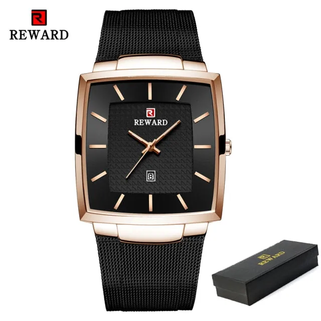 REWARD Men's Fashion Waterproof Quartz Business Ultra Thin Stainless Steel  Wristwatch