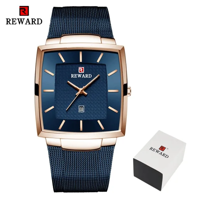 REWARD Men's Fashion Waterproof Quartz Business Ultra Thin Stainless Steel  Wristwatch