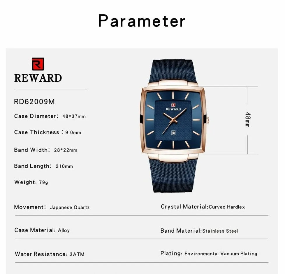REWARD Men's Fashion Waterproof Quartz Business Ultra Thin Stainless Steel  Wristwatch