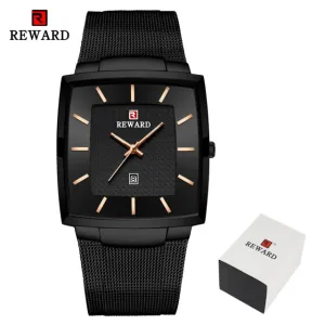 REWARD Men's Fashion Waterproof Quartz Business Ultra Thin Stainless Steel  Wristwatch