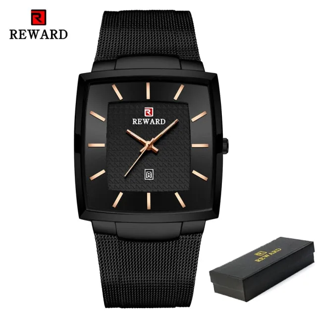 REWARD Men's Fashion Waterproof Quartz Business Ultra Thin Stainless Steel  Wristwatch