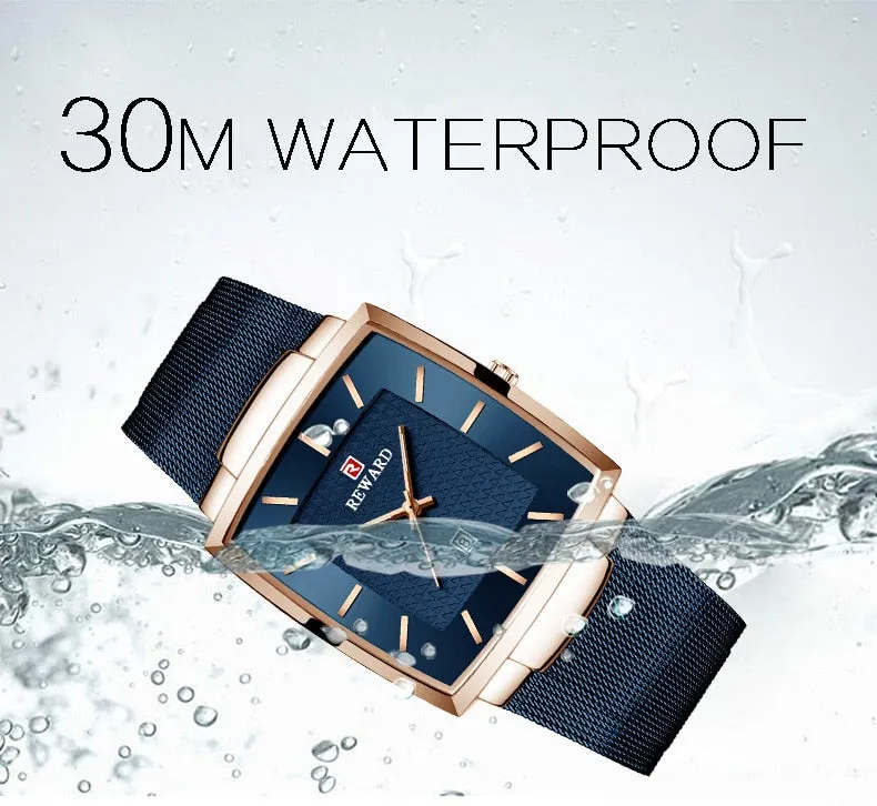 REWARD Men's Fashion Waterproof Quartz Business Ultra Thin Stainless Steel  Wristwatch