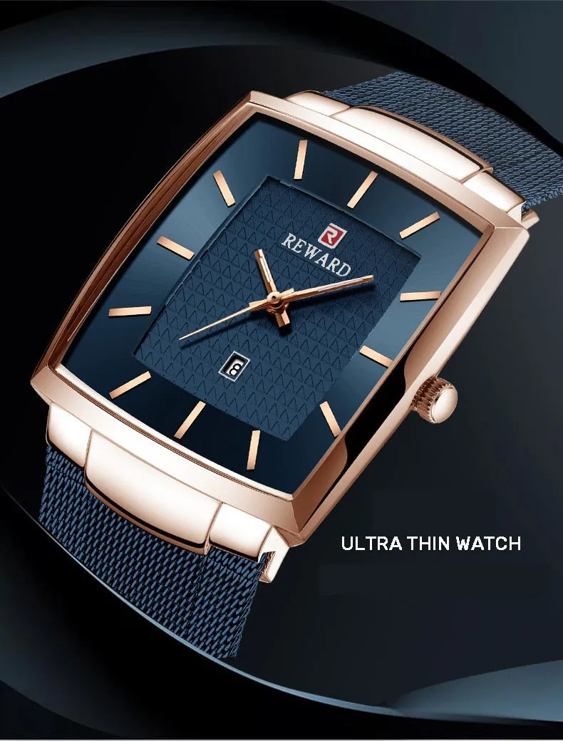 REWARD Men's Fashion Waterproof Quartz Business Ultra Thin Stainless Steel  Wristwatch