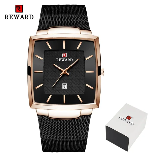 REWARD Men's Fashion Waterproof Quartz Business Ultra Thin Stainless Steel  Wristwatch