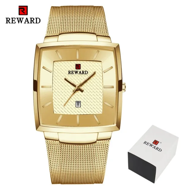 REWARD Men's Fashion Waterproof Quartz Business Ultra Thin Stainless Steel  Wristwatch