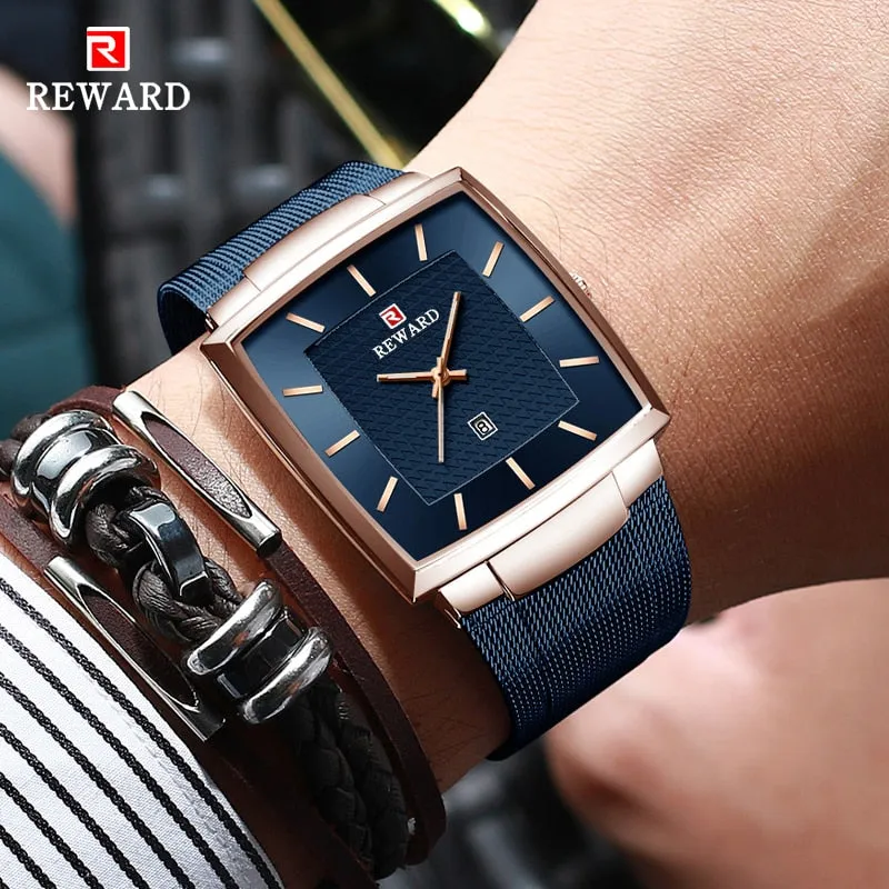 REWARD Men's Fashion Waterproof Quartz Business Ultra Thin Stainless Steel  Wristwatch
