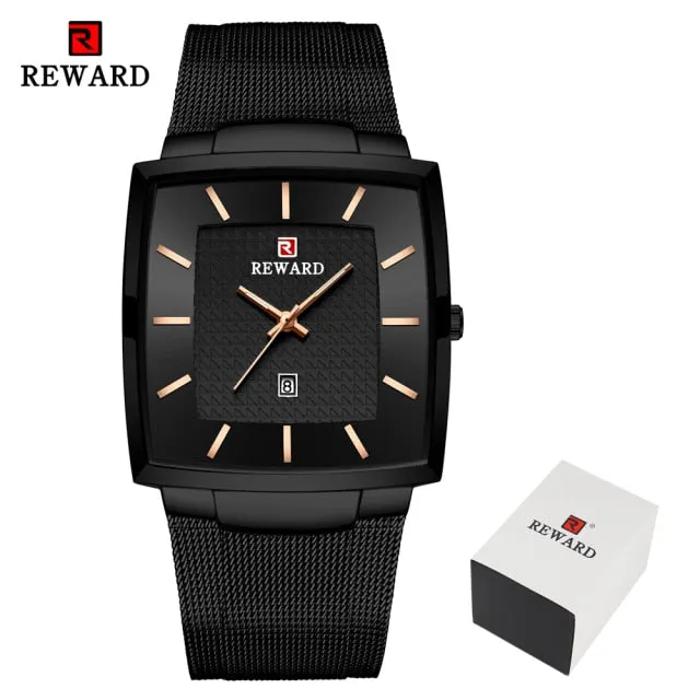 REWARD Men's Fashion Waterproof Quartz Business Ultra Thin Stainless Steel  Wristwatch