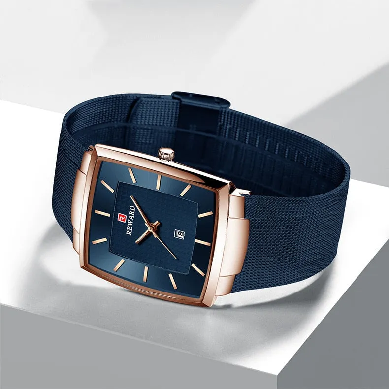 REWARD Men's Fashion Waterproof Quartz Business Ultra Thin Stainless Steel  Wristwatch