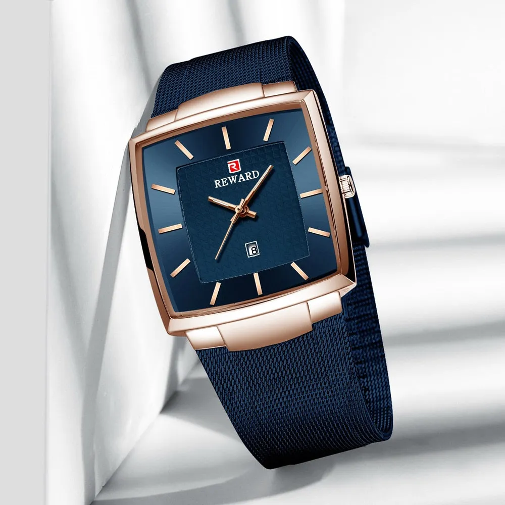 REWARD Men's Fashion Waterproof Quartz Business Ultra Thin Stainless Steel  Wristwatch