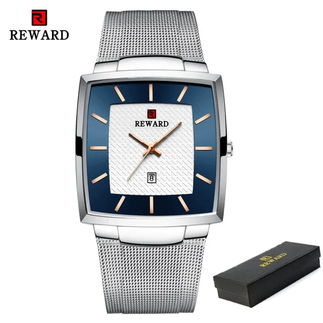 REWARD Men's Fashion Waterproof Quartz Business Ultra Thin Stainless Steel  Wristwatch