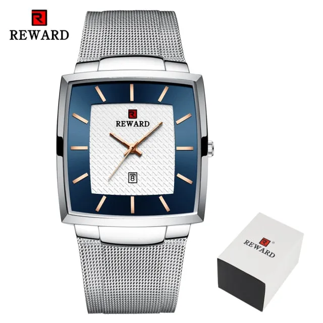 REWARD Men's Fashion Waterproof Quartz Business Ultra Thin Stainless Steel  Wristwatch