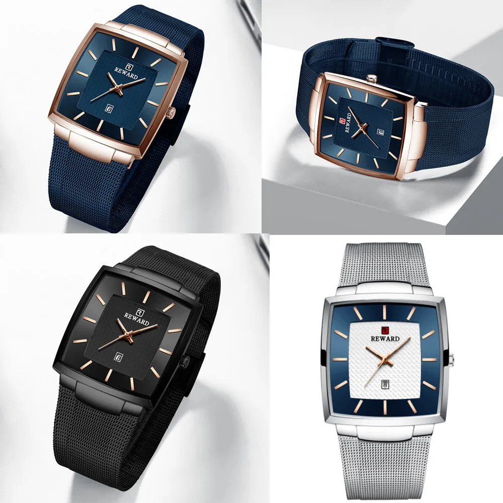 REWARD Men's Fashion Waterproof Quartz Business Ultra Thin Stainless Steel  Wristwatch