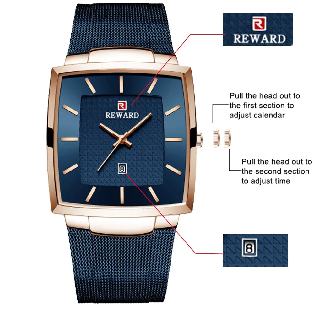 REWARD Men's Fashion Waterproof Quartz Business Ultra Thin Stainless Steel  Wristwatch