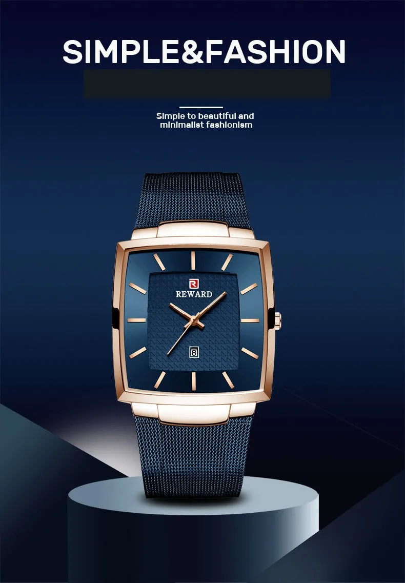 REWARD Men's Fashion Waterproof Quartz Business Ultra Thin Stainless Steel  Wristwatch