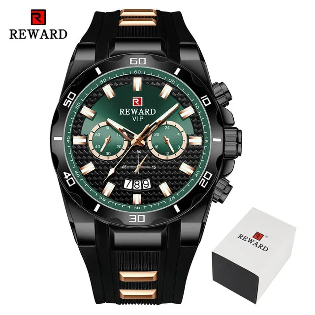 REWARD Men's Watches Waterproof Chronograph Sport Quartz Two Dials Wristwatch With Silicon Strap