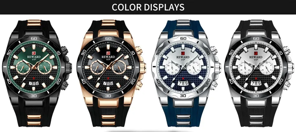 REWARD Men's Watches Waterproof Chronograph Sport Quartz Two Dials Wristwatch With Silicon Strap