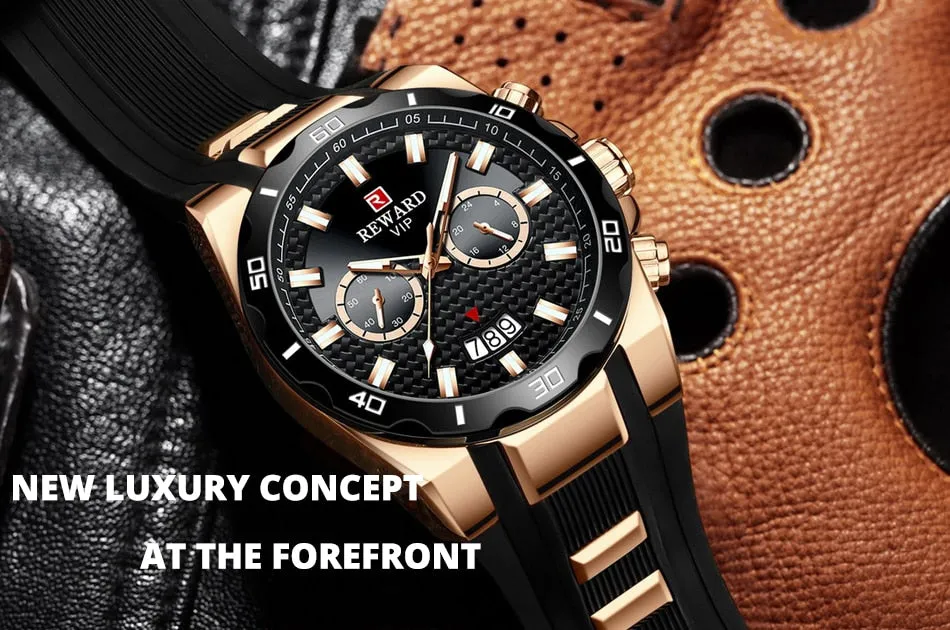 REWARD Men's Watches Waterproof Chronograph Sport Quartz Two Dials Wristwatch With Silicon Strap