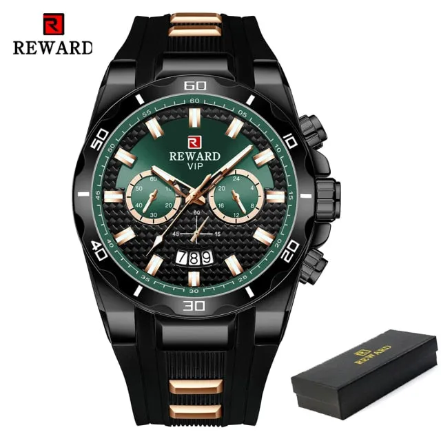 REWARD Men's Watches Waterproof Chronograph Sport Quartz Two Dials Wristwatch With Silicon Strap