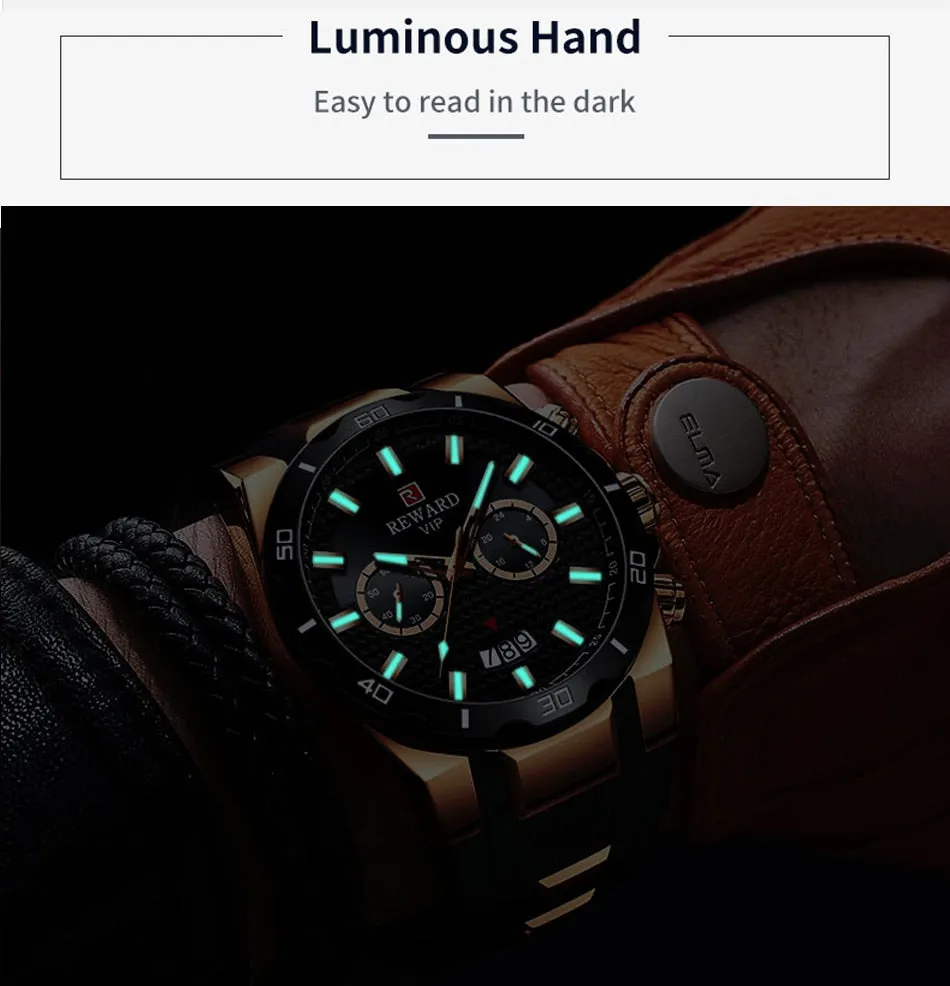 REWARD Men's Watches Waterproof Chronograph Sport Quartz Two Dials Wristwatch With Silicon Strap