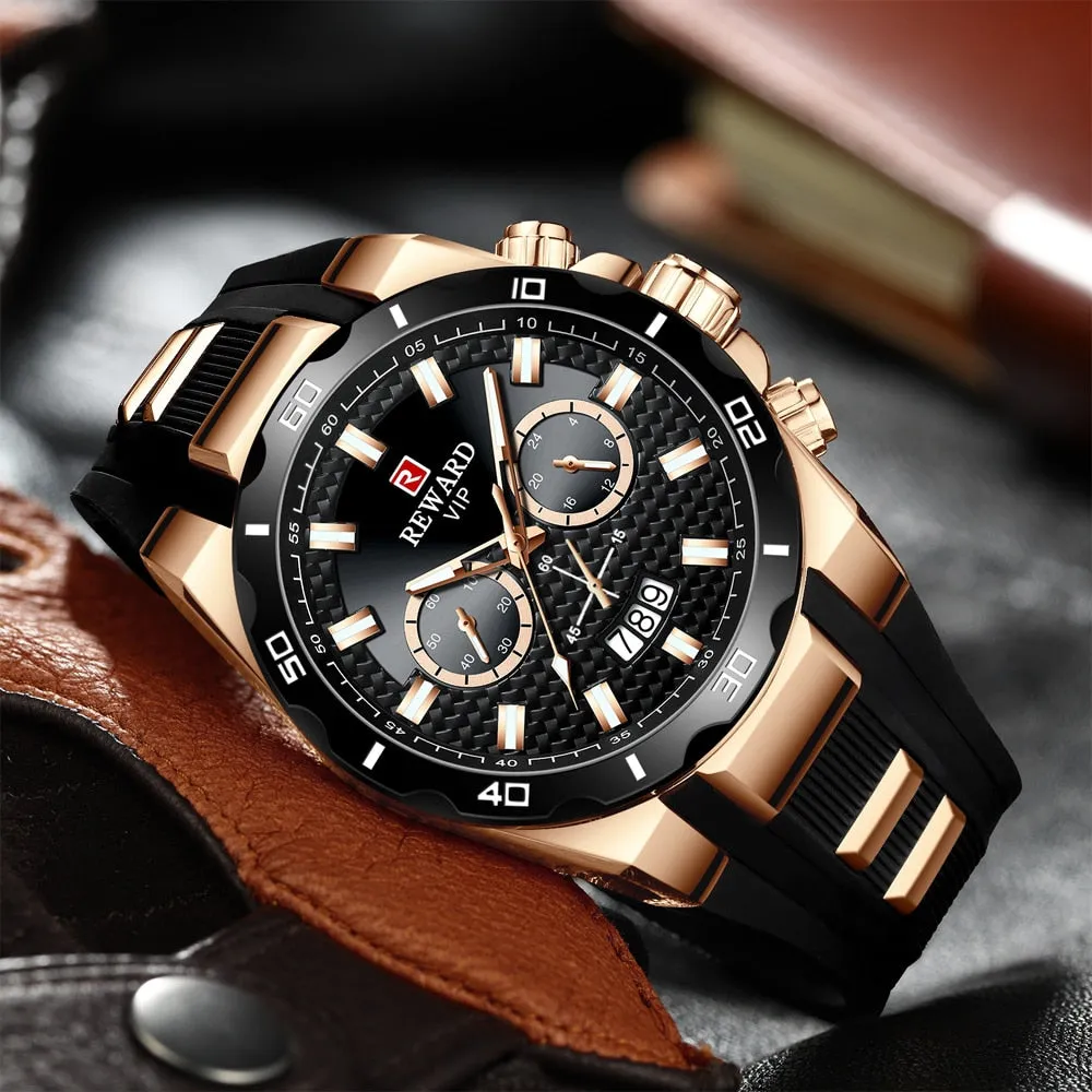 REWARD Men's Watches Waterproof Chronograph Sport Quartz Two Dials Wristwatch With Silicon Strap