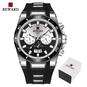 REWARD Men's Watches Waterproof Chronograph Sport Quartz Two Dials Wristwatch With Silicon Strap
