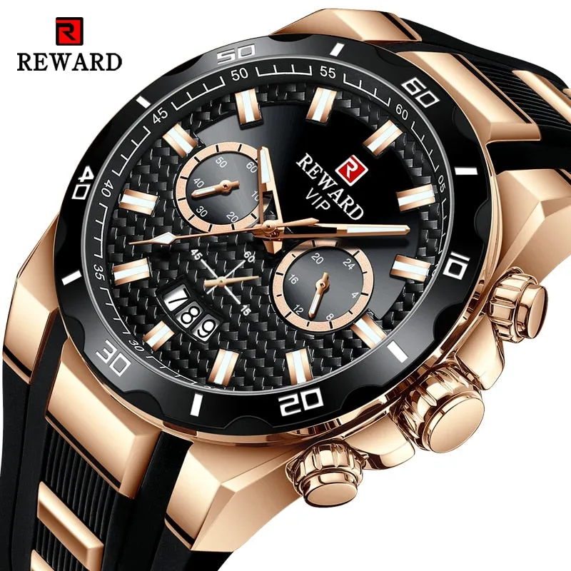 REWARD Men's Watches Waterproof Chronograph Sport Quartz Two Dials Wristwatch With Silicon Strap