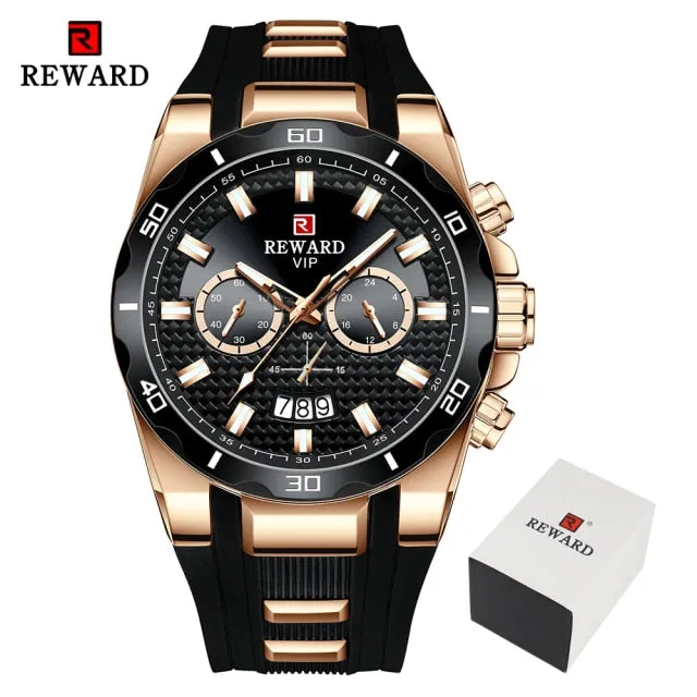 REWARD Men's Watches Waterproof Chronograph Sport Quartz Two Dials Wristwatch With Silicon Strap
