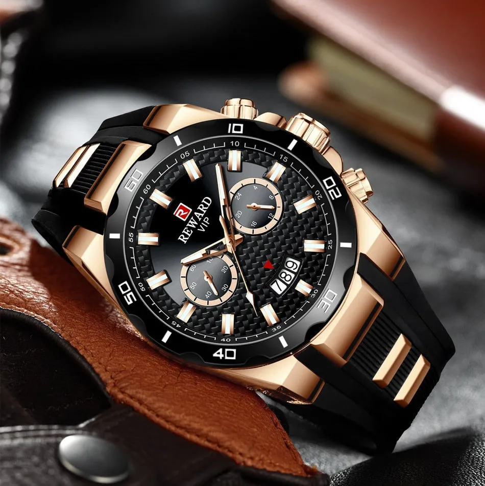 REWARD Men's Watches Waterproof Chronograph Sport Quartz Two Dials Wristwatch With Silicon Strap