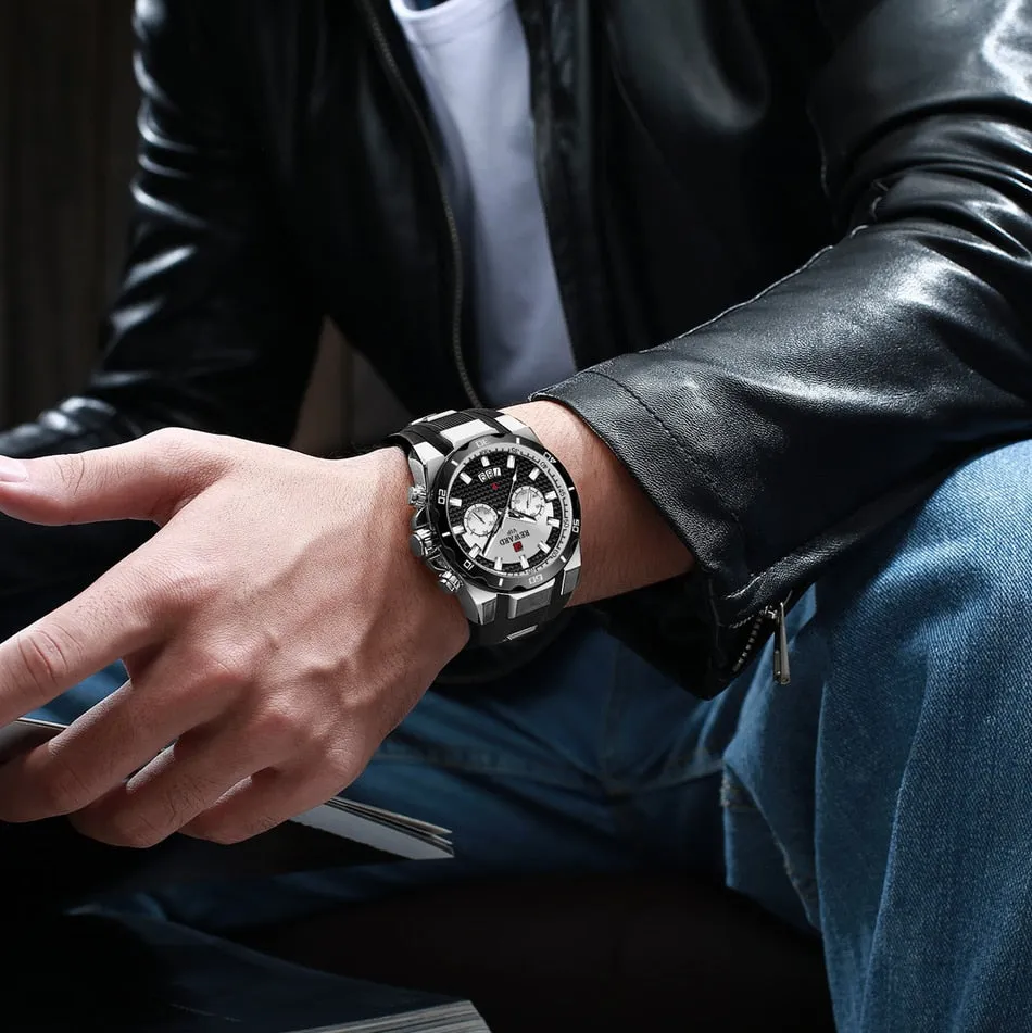 REWARD Men's Watches Waterproof Chronograph Sport Quartz Two Dials Wristwatch With Silicon Strap