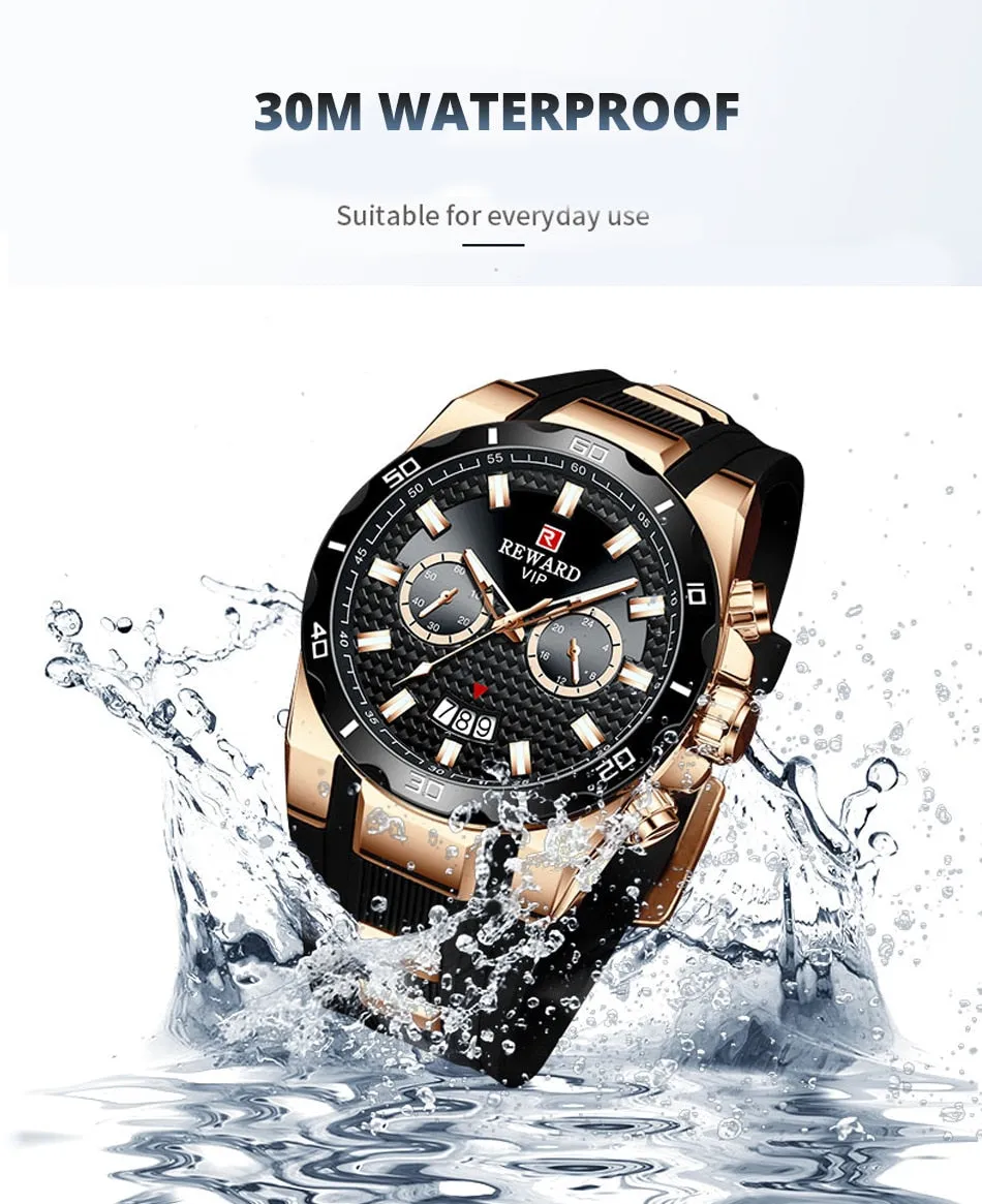 REWARD Men's Watches Waterproof Chronograph Sport Quartz Two Dials Wristwatch With Silicon Strap