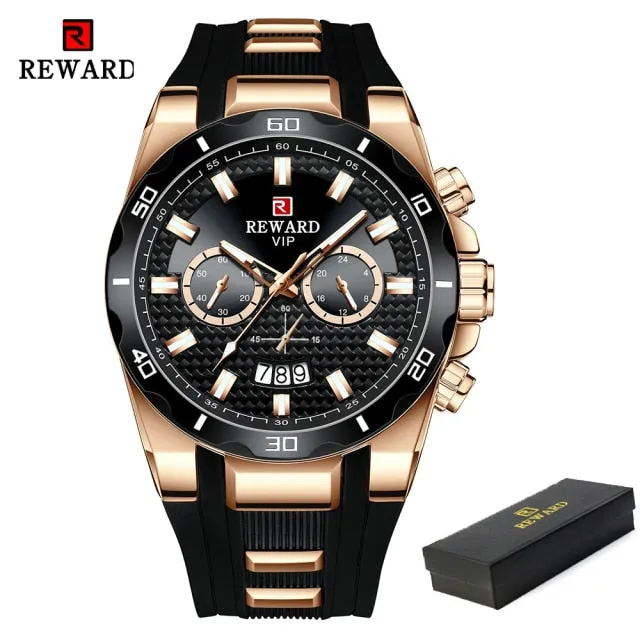 REWARD Men's Watches Waterproof Chronograph Sport Quartz Two Dials Wristwatch With Silicon Strap