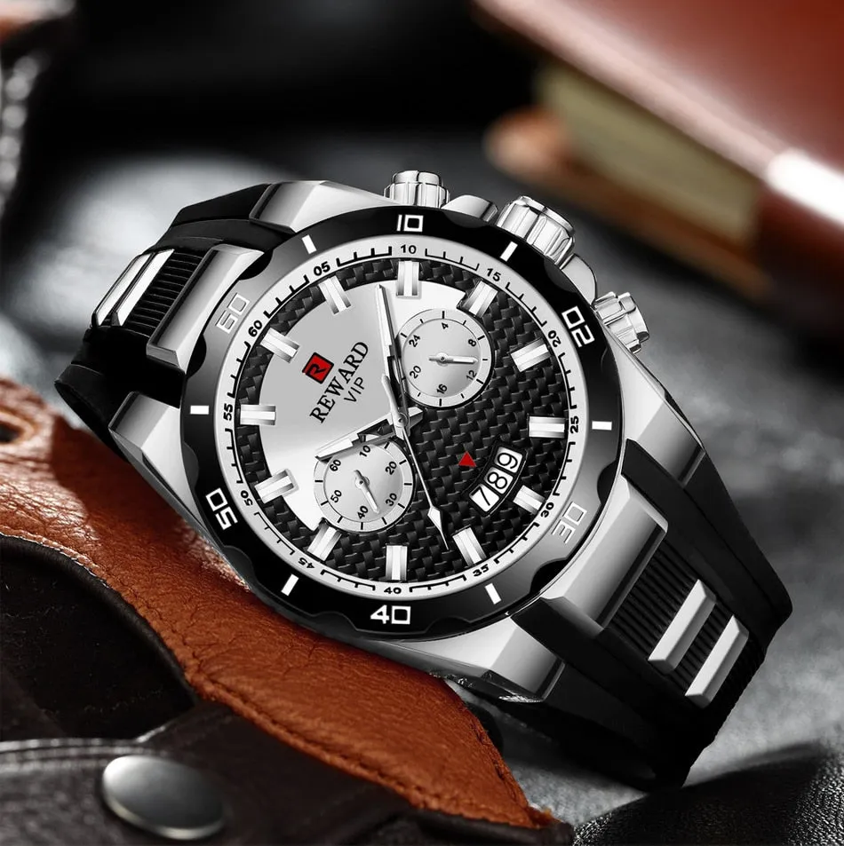 REWARD Men's Watches Waterproof Chronograph Sport Quartz Two Dials Wristwatch With Silicon Strap